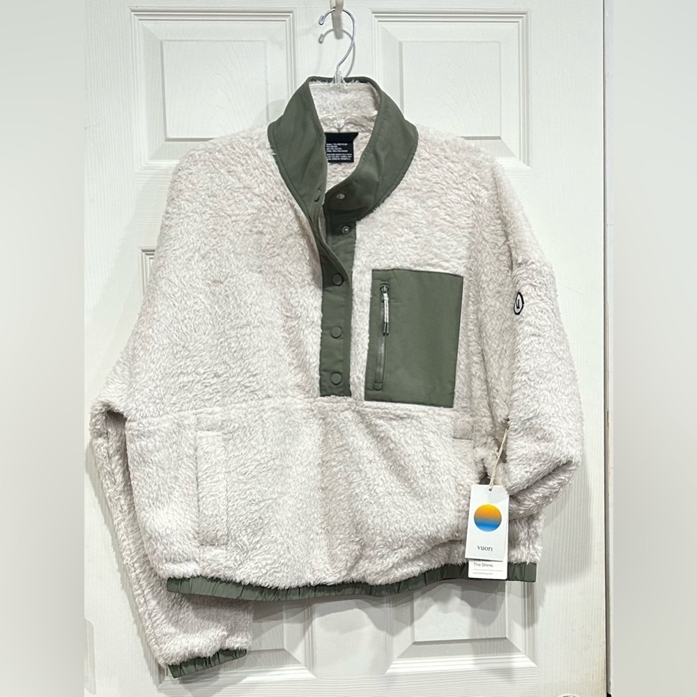 Vuori Women's XXL Cozy Sherpa Popover Jacket Pullover Dune Green Cream NWT Pile
